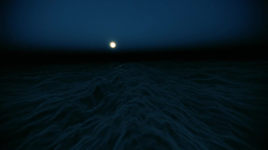 Moonrise Over Dark Blue Ocean Waves